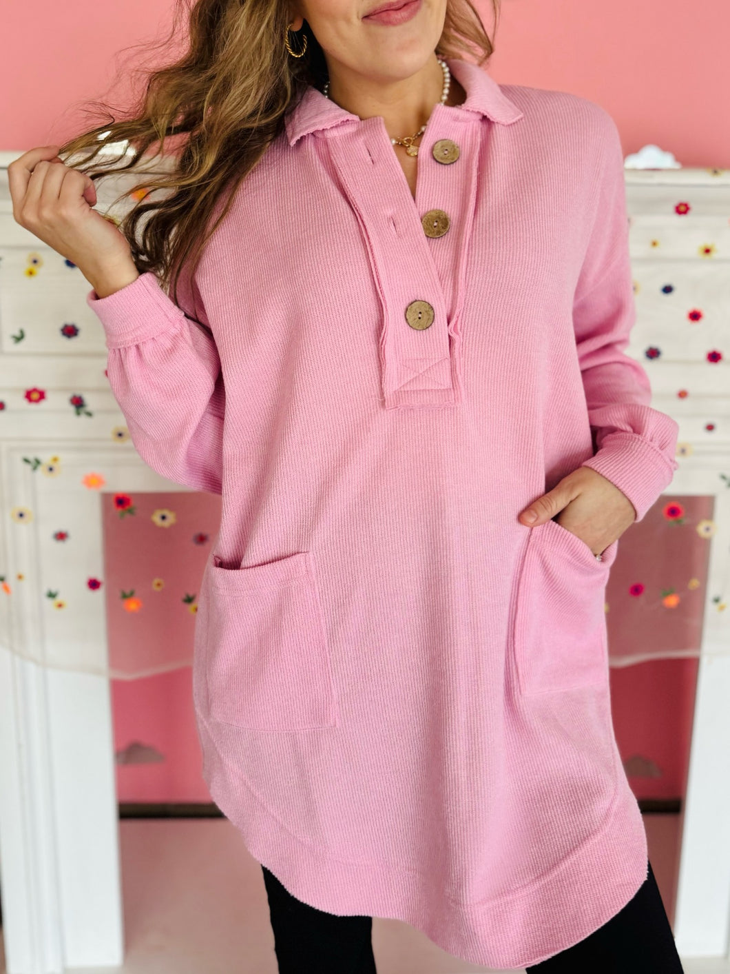 Pink Button Tunic Top