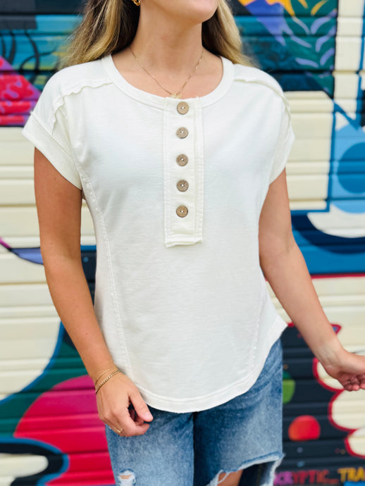 Ivory Button Short Sleeve Top