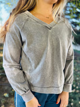 Charcoal Mineral Wash V-Neck Long Sleeve