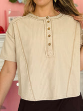 Tan Short Sleeve Henley Top
