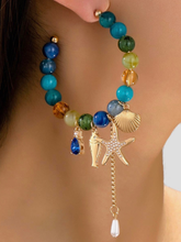Blue Ocean Charm Beaded Hoop Earrings