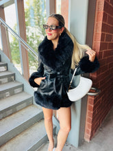 Fur Trim Black Leather Coat