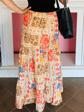 Beige Floral Tiered Maxi Skirt