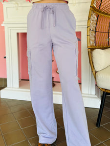 Lavender Fog Straight Cargo Sweatpants