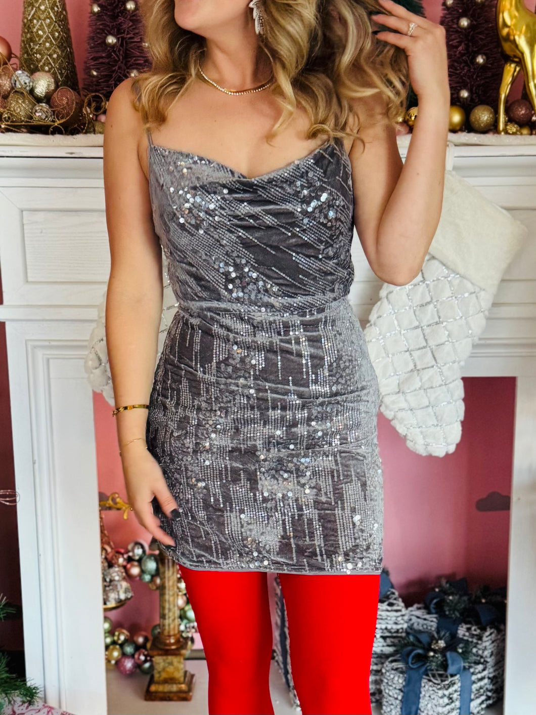Silver Sequin Holiday Dress