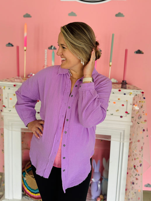 Lightweight Lavender Button Top