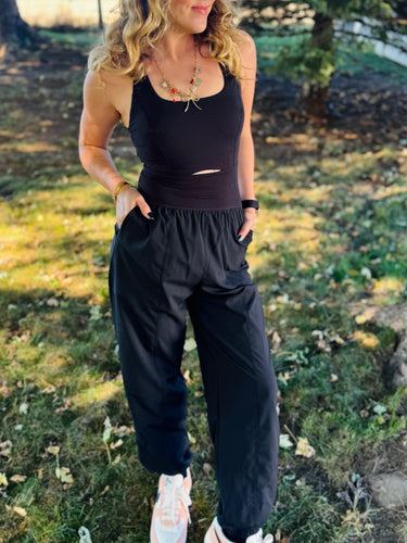 Black Athletic Jogger Jumpsuit
