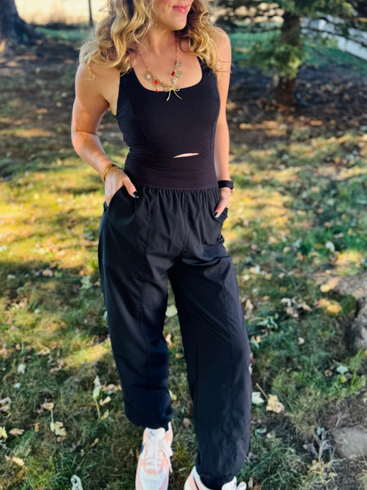 Black Athletic Jogger Jumpsuit