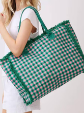 Green and Pink Gingham Tote Bag