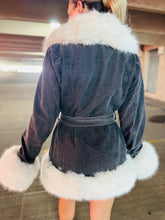 Grey Denim Fur Trim Coat
