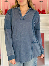 Blue Mineral Washed French Terry Knit Top