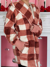 Mauve Check Fluffy Cardigan