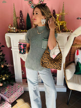 Green Washed Mock Neck Short Sleeve Sweater