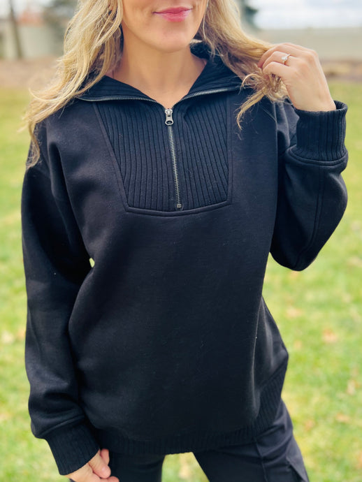 Black Quarter Zip Sweater