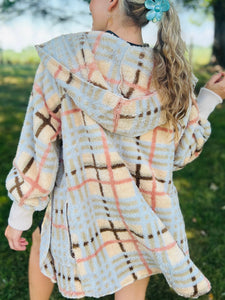 Cream Plaid Fluffy Cardigan