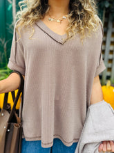 Mocha Ribbed V-Neck Top
