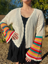 Colorful Bell Sleeve Crochet Cardigan