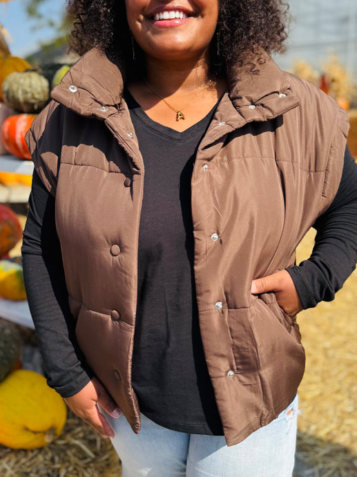 Brown Button Puffer Vest