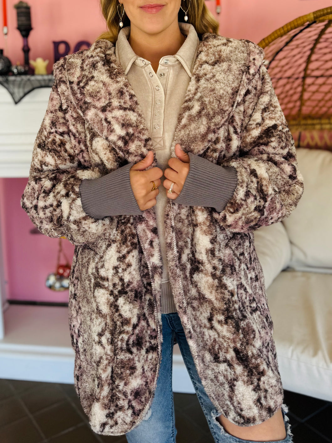Snakeskin Fluffy Cardigan