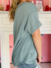 Blue Ribbed V-Neck Top