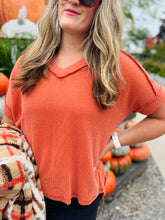 Rust Ribbed V-Neck Top