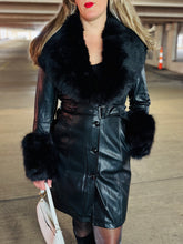 Long Black Leather Fur Coat