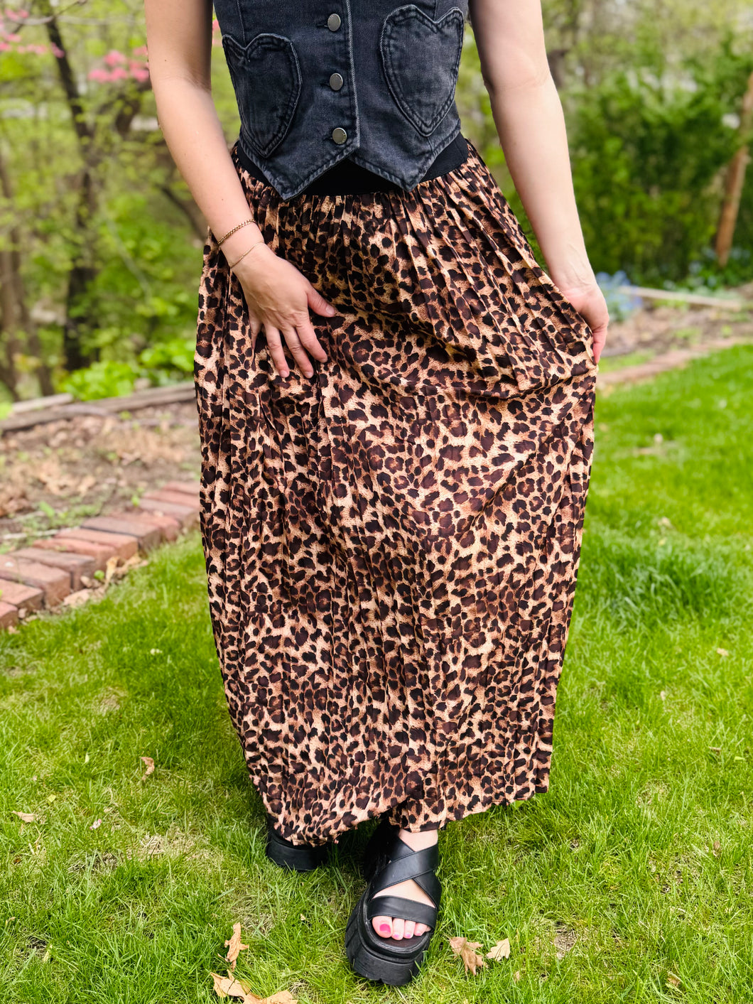 Leopard Pleated Maxi Skirt