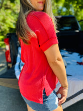 Red Ribbed V-Neck Top