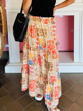 Beige Floral Tiered Maxi Skirt