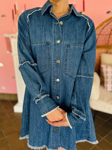 Medium Wash Denim Button Dress