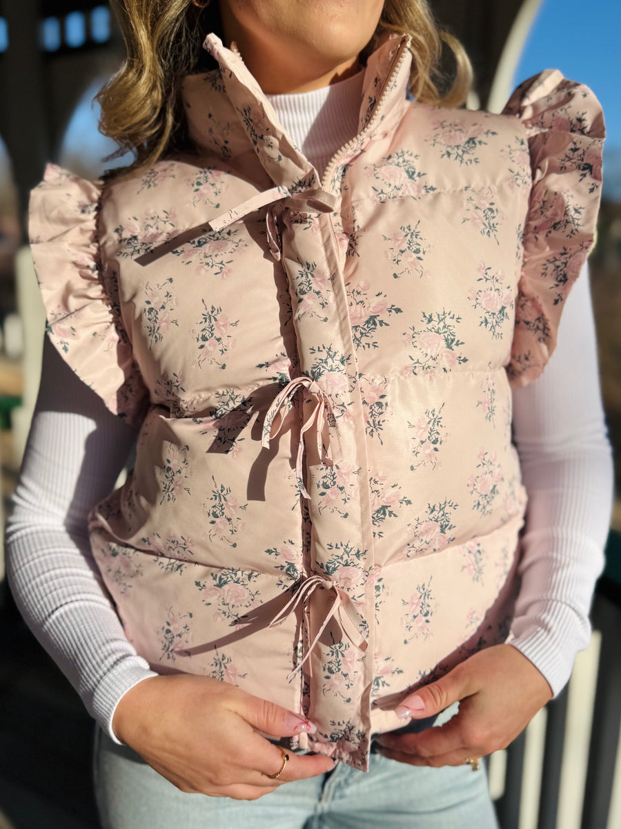 Floral Ruffle Sleeve Puffer Vest – Brick and Motor Boutique
