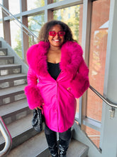 Hot Pink Leather Fur Coat