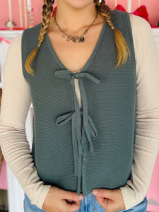 Jade Green Front Bow Sweater Vest