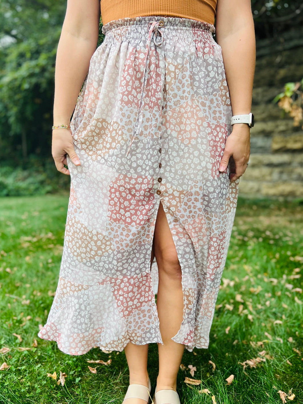 Neutral Floral Print Skirt