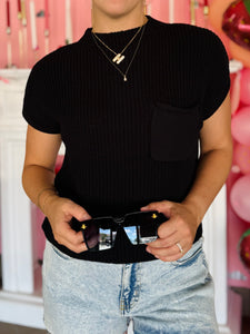 Black Short Sleeve Sweater