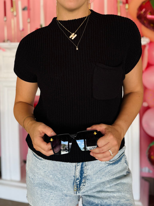 Black Short Sleeve Sweater
