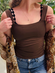 Brown Square Neck Tank Top