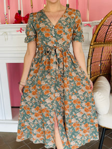 Green Floral Garden Party Dress