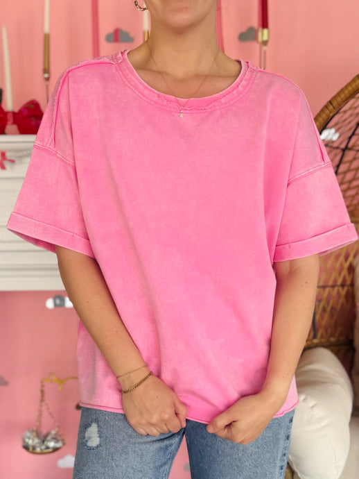 Pink Acid Wash T-Shirt