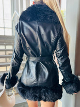 Fur Trim Black Leather Coat