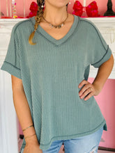 Jade Ribbed V-Neck Top