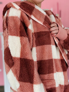 Mauve Check Fluffy Cardigan