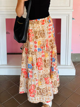 Beige Floral Tiered Maxi Skirt