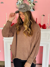 Plus Size Brown V-Neck Long Sleeve Top