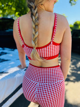 Red Gingham Layered Sports Bra