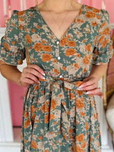 Green Floral Garden Party Dress