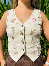 Western Print Button Denim Vest