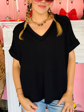 Black Ribbed V-Neck Top