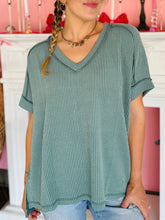 Jade Ribbed V-Neck Top