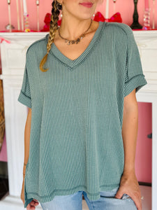 Jade Ribbed V-Neck Top